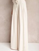 elsa.m by may Pantaloni Largi Bej Deschis High Waist Cu Fermoar Cu Legătură în Talie Vikonnia