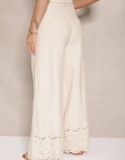 elsa.m by may Pantaloni Largi Bej din Bumbac cu Broderie Decorativă și Cordon Lavsemi
