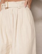 elsa.m by may Pantaloni Largi Bej din Bumbac cu Broderie Decorativă și Cordon Lavsemi