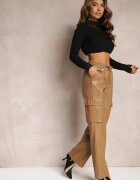 elsa.m by may Pantaloni Largi Bej Stil Cargo cu buzunare cu clape Mixana