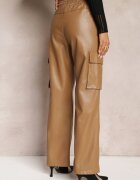 elsa.m by may Pantaloni Largi Bej Stil Cargo cu buzunare cu clape Mixana