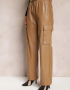 elsa.m by may Pantaloni Largi Bej Stil Cargo cu buzunare cu clape Mixana