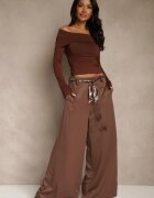 elsa.m by may Pantaloni Largi Maro cu Centură în Stil Panglică Tussema