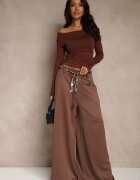 elsa.m by may Pantaloni Largi Maro cu Centură în Stil Panglică Tussema