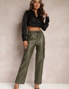 elsa.m by may Pantaloni Largi Verde închis stil Cargo cu Buzunare cu Clape Mixana