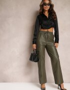 elsa.m by may Pantaloni Largi Verde închis stil Cargo cu Buzunare cu Clape Mixana