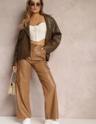 elsa.m by may Pantaloni Maro Largi cu Talie Înaltă din Imitație de Piele Alymia