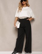 elsa.m by may Pantaloni Negri Largi în Stil Costum High Waist Folara