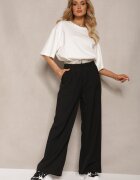 elsa.m by may Pantaloni Negri Largi în Stil Costum High Waist Folara