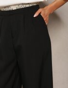 elsa.m by may Pantaloni Negri Largi în Stil Costum High Waist Folara