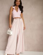 elsa.m by may Pantaloni Roz Largi High Waist Cu fermoar Cu cordon în talie Vikonnia