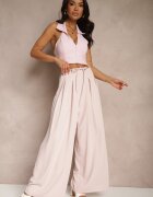 elsa.m by may Pantaloni Roz Largi High Waist Cu fermoar Cu cordon în talie Vikonnia