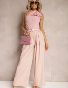 elsa.m by may Pantaloni Roz Palazzo Talie Înaltă cu Picioare Largi și Curea cu Cataramă Metalică Oinna