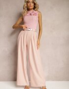 elsa.m by may Pantaloni Roz Palazzo Talie Înaltă cu Picioare Largi și Curea cu Cataramă Metalică Oinna
