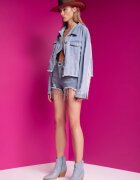 elsa.m by may Pantaloni scurți albaștri din denim din bumbac cu talie înaltă finisați cu zirconii și rupturi Tiamelba