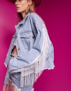 elsa.m by may Pantaloni scurți albaștri din denim din bumbac cu talie înaltă finisați cu zirconii și rupturi Tiamelba