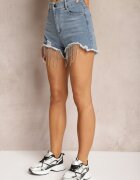 elsa.m by may Pantaloni scurți albaștri din denim din bumbac cu talie înaltă finisați cu zirconii și rupturi Tiamelba