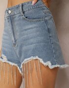 elsa.m by may Pantaloni scurți albaștri din denim din bumbac cu talie înaltă finisați cu zirconii și rupturi Tiamelba