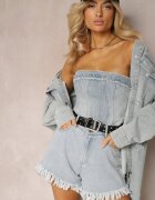 elsa.m by may Pantaloni scurți Albastru deschis cu Cordon din Imitație de piele Decorați cu Margini franjurate Lienara