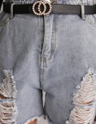 elsa.m by may Pantaloni scurți de blugi albastru deschis din bumbac cu talie înaltă cu curea și zone uzate Vikisona