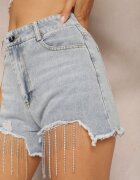 elsa.m by may Pantaloni scurți Denim Albastru deschis din Bumbac Talie înaltă cu Zirconiu și cu aspect uzat Tiamelba