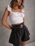 elsa.m by may Pantaloni scurți din denim Negru cu elastic în talie și curea din imitație de piele Alyssania