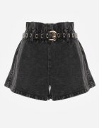 elsa.m by may Pantaloni scurți din denim Negru cu elastic în talie și curea din imitație de piele Alyssania