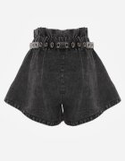 elsa.m by may Pantaloni scurți din denim Negru cu elastic în talie și curea din imitație de piele Alyssania