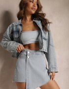 elsa.m by may Pantaloni scurți Moongela Fustă-Pantaloni scurți Albastre din denim cu Volan Asimetric