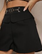 elsa.m by may Pantaloni scurți Negri Eleganți High Waist din Viscoză Decorați cu aplicație metalică Zilene
