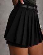 elsa.m by may Pantaloni scurți tip fustă negri Plisați High Waist decorați cu curea Eranivia