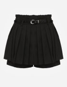 elsa.m by may Pantaloni scurți tip fustă negri Plisați High Waist decorați cu curea Eranivia