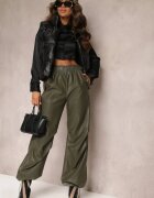 elsa.m by may Pantaloni Verzi închiși Largi cu Talie Elastică din Imitație de Piele Aeralin