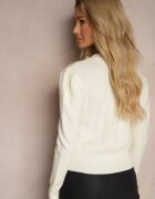 elsa.m by may Pulover Alb cu bordură reiată și perle Miarina