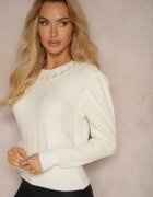 elsa.m by may Pulover Alb cu bordură reiată și perle Miarina