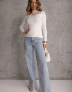 elsa.m by may Pulover Alb cu Guler semi-înalt din Viscoză cu croială ajustată Decorat cu dantelă Oceanus