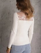 elsa.m by may Pulover Alb cu Guler semi-înalt din Viscoză cu croială ajustată Decorat cu dantelă Oceanus