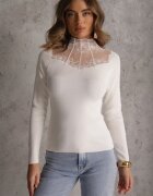 elsa.m by may Pulover Alb cu Guler semi-înalt din Viscoză cu croială ajustată Decorat cu dantelă Oceanus