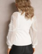 elsa.m by may Pulover Alb cu Mâneci Bufante Împodobite și Guler semi-înalt Yusi