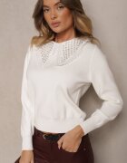 elsa.m by may Pulover Alb cu Vâscoză Decorat cu Zirconii și Guler Iliyana