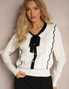 elsa.m by may Pulover alb cu viscoză cu nasturi ornamentali și fundă în stil retro Miaraine