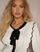 elsa.m by may Pulover alb cu viscoză cu nasturi ornamentali și fundă în stil retro Miaraine