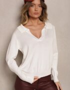 elsa.m by may Pulover Alb cu Viscoză și Guler Decorativ Ceaola
