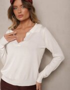 elsa.m by may Pulover Alb cu Viscoză și Guler Decorativ Ceaola