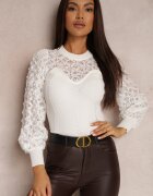 elsa.m by may Pulover Alb din Tricot Reiat cu Dantelă Ule