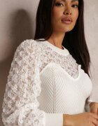 elsa.m by may Pulover Alb din Tricot Reiat cu Dantelă Ule
