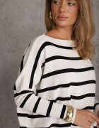 elsa.m by may Pulover Alb Larg cu Mâneci croială Liliac și Model în Dungi Eistauma
