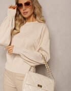 elsa.m by may Pulover Bej Clasic cu Fir Metalic și Imprimeu Actylia