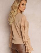 elsa.m by may Pulover Bej cu Broderie Decorativă și Mânecă Ajurată Anulika