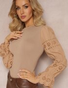 elsa.m by may Pulover Bej cu Broderie Decorativă și Mânecă Ajurată Anulika
